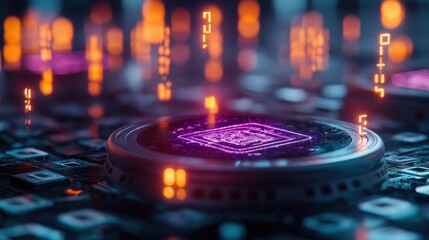 Obraz premium Innovative technology event showcasing quantum computing advancements virtual space digital graphics futuristic viewpoint