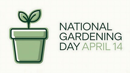 Minimalist Vector Illustration of a Potted Plant with Bold Text for National Gardening Day