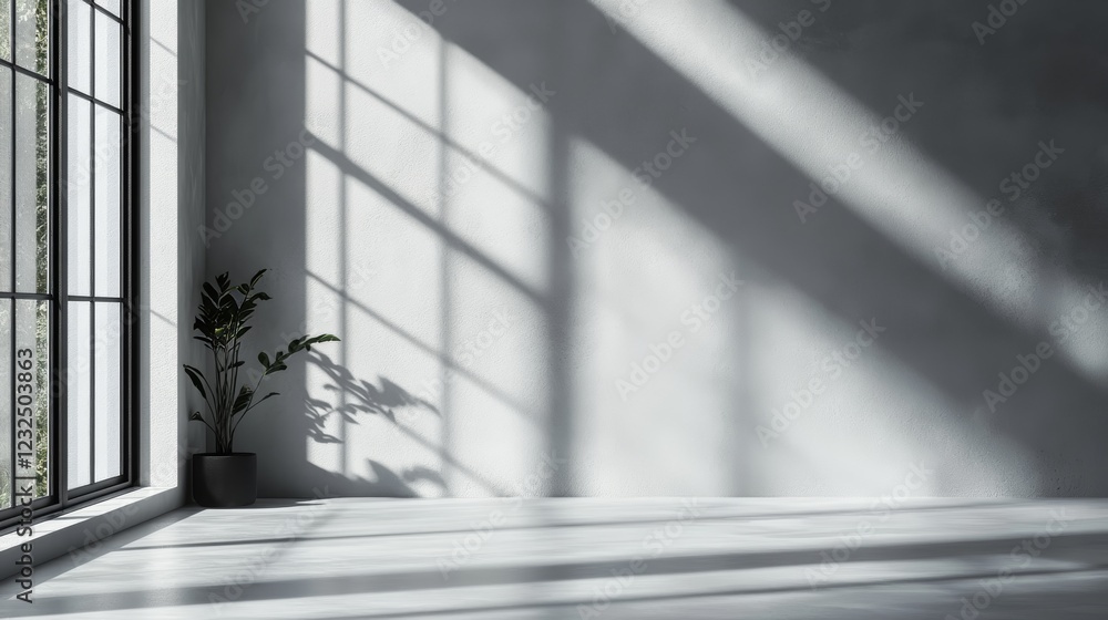 Aufkleber showcase your product on a stylish gray backdrop with realistic shadows and window lighting, enhanci