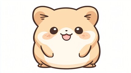 Obraz premium Cute Light Brown Hamster Cartoon Character with Big Eyes and Pink Cheeks on White Background.