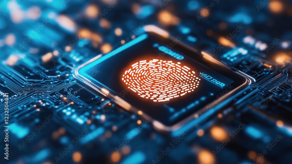 Poster digital fingerprint security innovation technology lab graphic design futuristic environment macro v