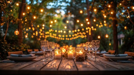 Outdoors, the family dines with fairy lights and candles, fostering a warm atmosphere for a special celebration