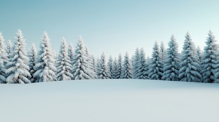 Naklejka premium Snow-Covered Winter Landscape with Tall Evergreen Trees