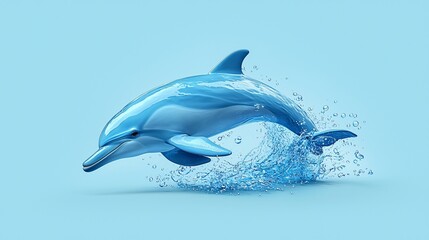Fototapeta premium Dolphin leaping, ocean splash, blue background, marine life, website banner
