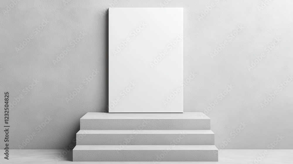 Poster minimalist display of empty canvas on simple concrete podium