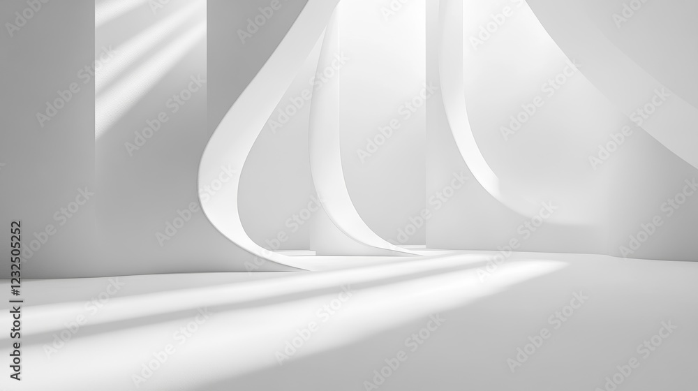 Poster white backdrop with clean shapes and light.