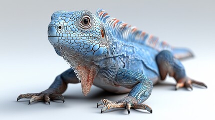 Obraz premium A detailed image of a colorful lizard with striking scales and unusual characteristics moving on a white background in a studio