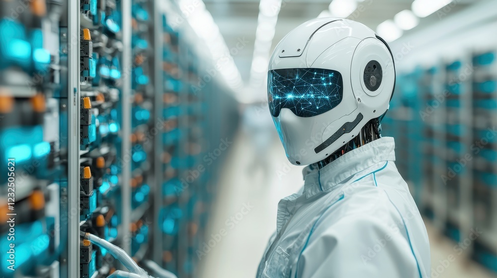 Aufkleber futuristic robot technician working in high-tech data center