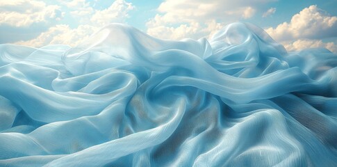 Fototapeta premium Curtain in motion with a light blue pastel sky background