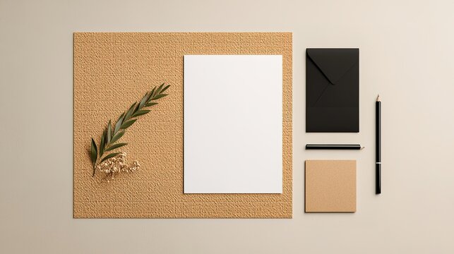 Elegant corporate branding stationery mockup on natural texture surface for professional presentation