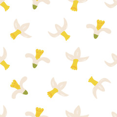 Seamless pattern with daffodil flower buds. Floral vector flat background in naive style