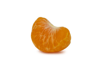 Peeled tangerine slice isolated on white with shadow