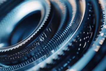 Close-up intricate metal gears mechanism, industrial background, engineering concept, website banner
