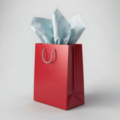 Red Gift Shopping Bag with Light Blue Tissue Paper