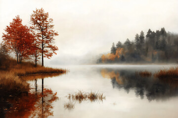 P A serene image of a tranquil lake with soft