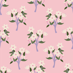 Seamless pattern with magnolia flower branches. Floral vector flat background. Elegant botanical backdrop for textile design, scrapbooking, wrapping paper, etc.