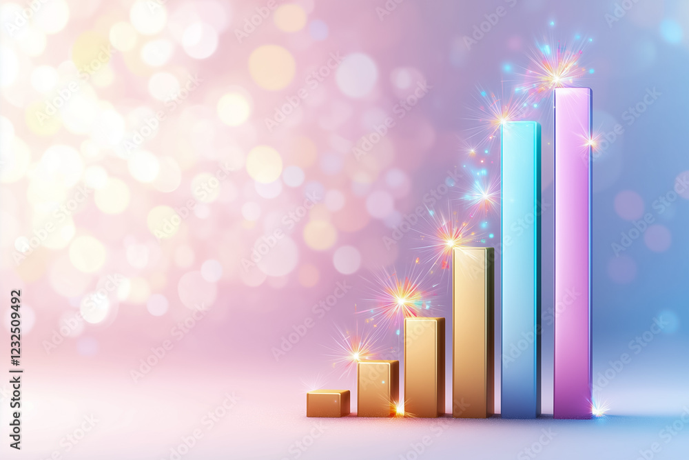 Poster a bar chart is rising with soft gradient colors and sparkling effects representing success and progr