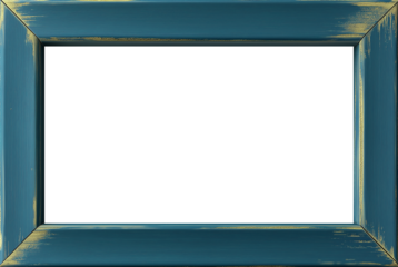 Blue frame on white, wooden frame on a wall, blank vintage picture frame