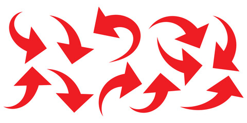 Red large forward or left pointing solid long arrow icon sketched as vector symbol	