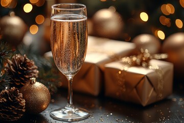 A glass of champagne perched on a table, ideal for special occasions or celebrations