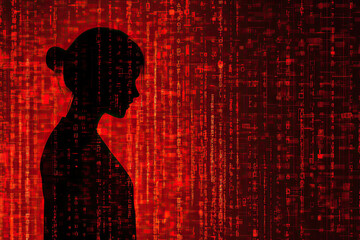 Silhouette of a person against red digital background, representing insider threat detection.