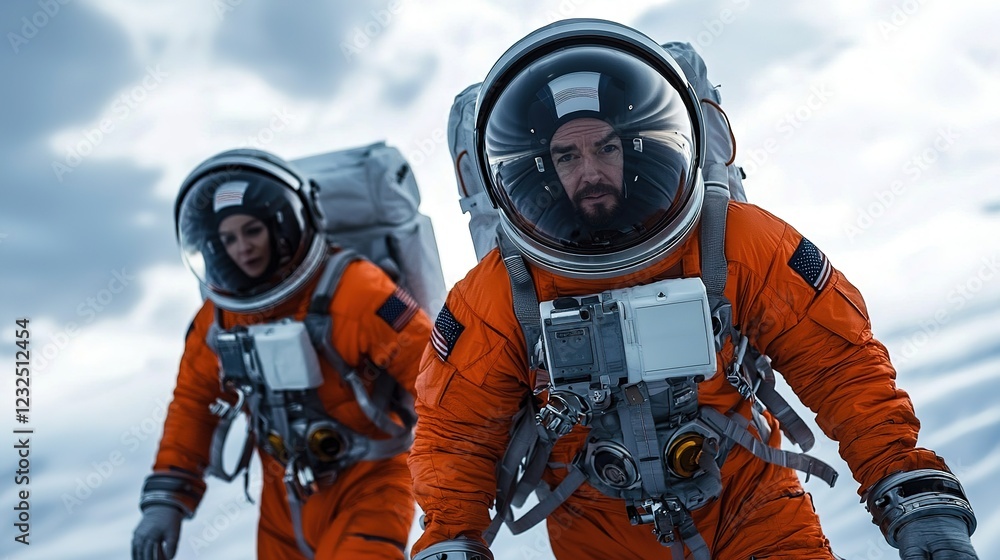 Poster astronauts exploring zero gravity in space extraterrestrial environment captivating content dramatic