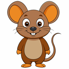 Cute Cartoon Mouse Big Round Ears Brown Fur Large Eyes Friendly Smile