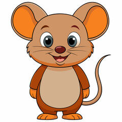 Cute Cartoon Mouse Big Round Ears Brown Fur Large Eyes Friendly Smile