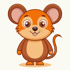 Cute Cartoon Mouse Big Round Ears Brown Fur Large Eyes Friendly Smile