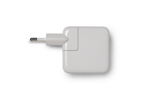 Top view of blank wall charger plug isolated