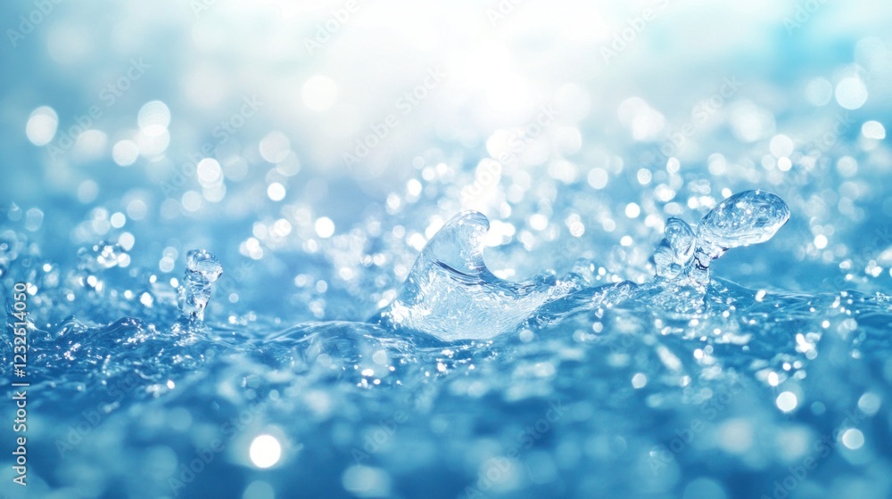 Poster close-up of splashing water with bokeh effect.