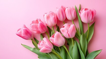 Obraz premium Pink tulips bouquet on pink background.