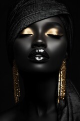 Elegant Fashion Portrait of a Woman with Gold Makeup and Jewelry