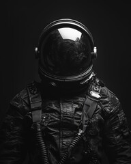 Contemplative Astronaut in Dark Space Environment with Reflective Visor