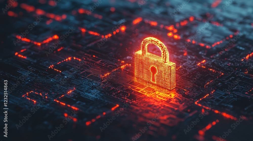 Aufkleber digital security lock on abstract circuit background in neon colors