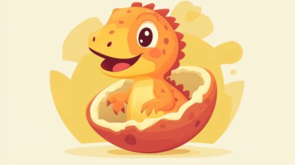 Obraz premium Adorable Cartoon Dinosaur Baby Hatching from Egg in Flat Vector Style