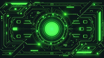 Obraz premium A futuristic dashboard with neon lights, holographic projections, and circuitry in a central symmetrical composition.