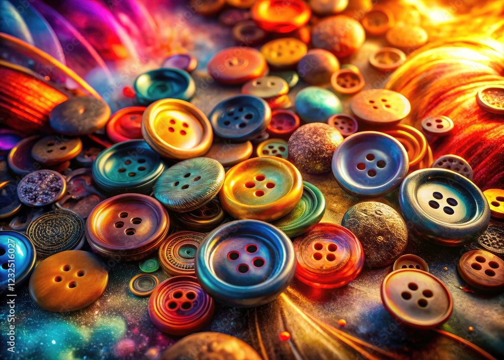 Poster abstract button art: double exposure macro photography showcases unique textures and surreal close-u