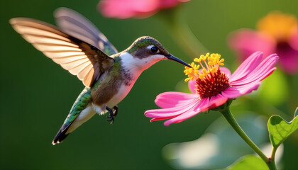 Naklejka premium Hummingbird Feeding Flower Nectar
