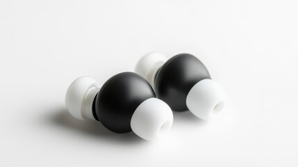 Stylish Black and White Wireless Earbuds on White Background