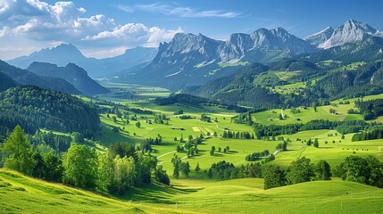 Obraz premium The Enchanting Allure of the Lush Green Valleys in the Swiss Alps during Summer