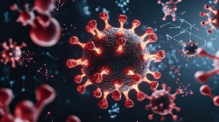 Obraz premium Detailed Close-Up of a Virus Structure with Colorful Visualization