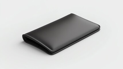 A sleek black leather wallet, elegantly designed with a minimalist aesthetic, perfect for carrying essentials in style.
