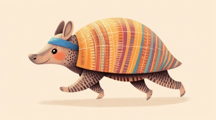 Fototapeta premium Armadillo jogging outdoors, healthy lifestyle illustration