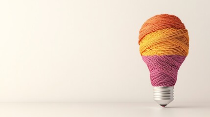 A colorful yarn bulb combines creativity and innovation, representing artistic expression through a unique blend of colors and shapes.