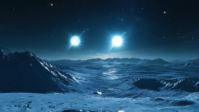 Mysterious Extraterrestrial Icy Terrain Under Twin Stars - made with Generative AI