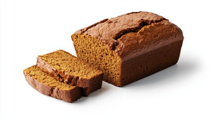Freshly Baked Brown Loaf Bread with Slices on White Surface