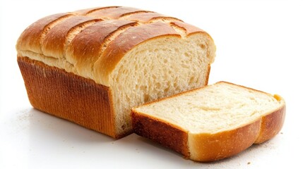 Freshly Baked Whole Loaf of Soft White Bread on White Surface