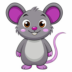  Cute Cartoon Mouse Big Round Eyes Gray Fur Pink Ears Smiling Expression