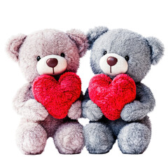 Plush teddy bear holding heart isolated on white or transparent background